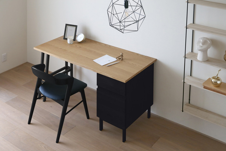 【開梱設置】高野木工 プレーンデスク SET6 天板/オーク パーツ/オーク黒塗装（W120×D70cm）【10年保証】