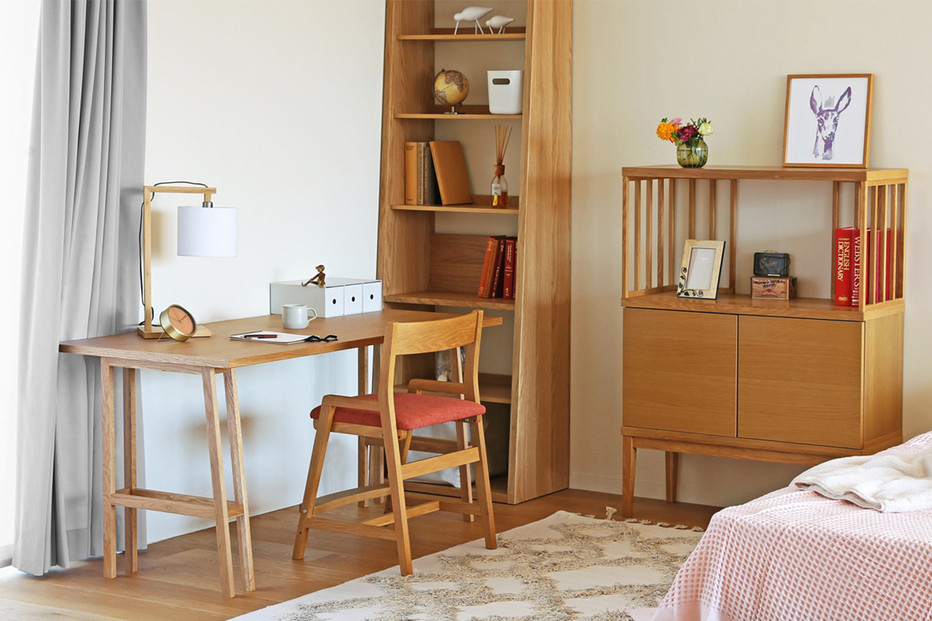 【開梱設置】高野木工 プレーンデスク SET1 オーク（W90×D55cm）【10年保証】