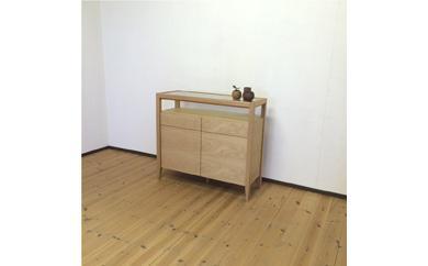 【ガラストップリビングボード90cm オーク材】オイルフィニッシュ おしゃれなお部屋の演出に最適な無垢とツキ板を使ったリビングボード