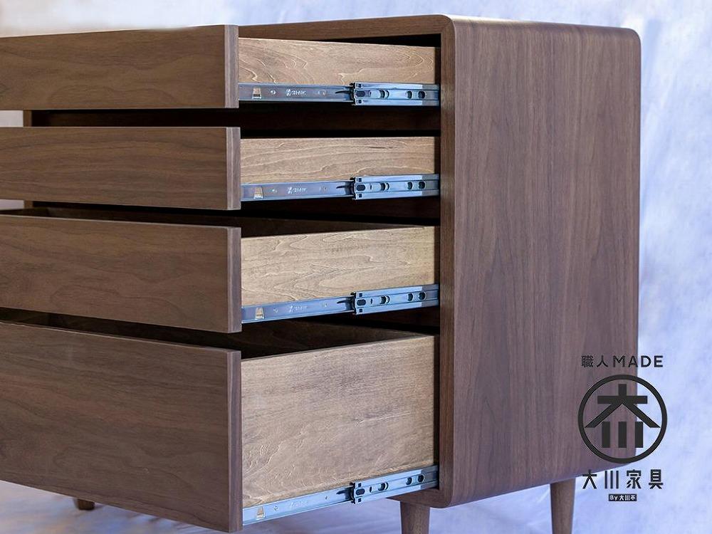 cocone　4段チェスト　ウォールナット オイルフィニッシュ　北欧テイスト　ロータイプ チェスト 棚 キャビネット リビングボード サイドボード 飾り棚 MUFactory