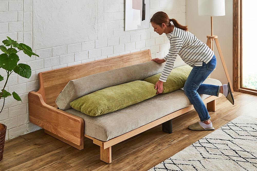 【大川家具】「ごろ寝ソファベッド」レスト 200：ナチュラル×ベージュ【モーブル】