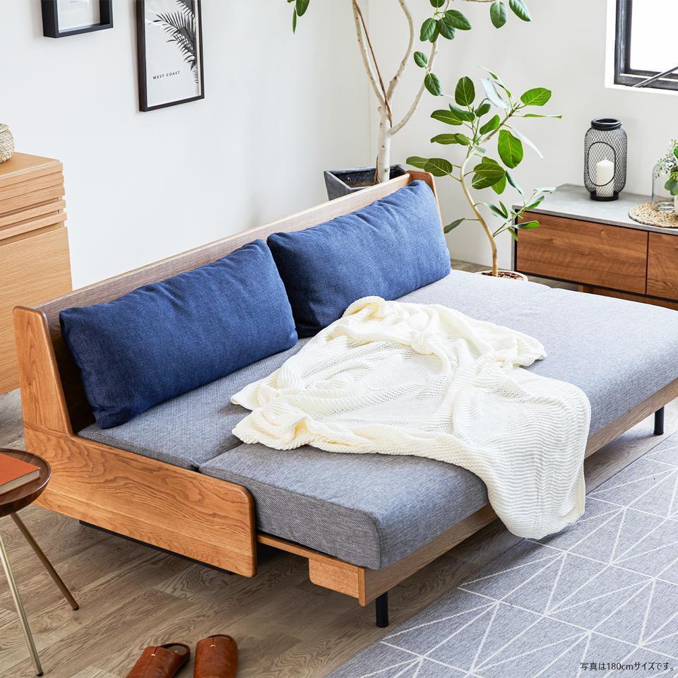 ソファ ソファベッド  幅200 ペース 200ごろ寝ソファ＜ヴィンテージナチュラル×ライトグレー＞【モーブル】【大川家具】