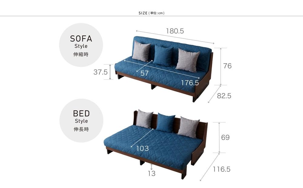 【 シェニール らくらくカバー セット ＜オークルイエロー＞ 】 ソファ ソファベッド 幅180 ドロシー2 ごろ寝ソファ ＜ブラウン×ブルー＞【モーブル】【大川家具】