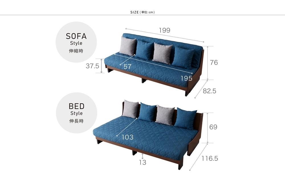 【 シェニール らくらくカバー セット ＜オークルイエロー＞ 】 ソファ ソファベッド 幅200 ドロシー2 ごろ寝ソファ ＜ブラウン×ブルー＞【モーブル】【大川家具】