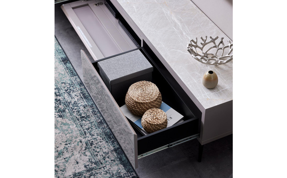 テレビボード 幅220cm ローボード テレビ台 リスボン グラスグレー×マーブルホワイト 【モーブル】【大川家具】