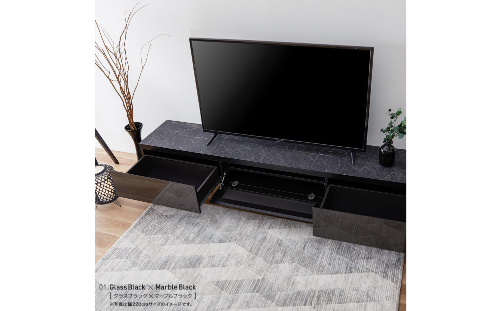 テレビボード 幅180cm ローボード テレビ台 リスボン グラスブラック×マーブルブラック 【モーブル】【大川家具】