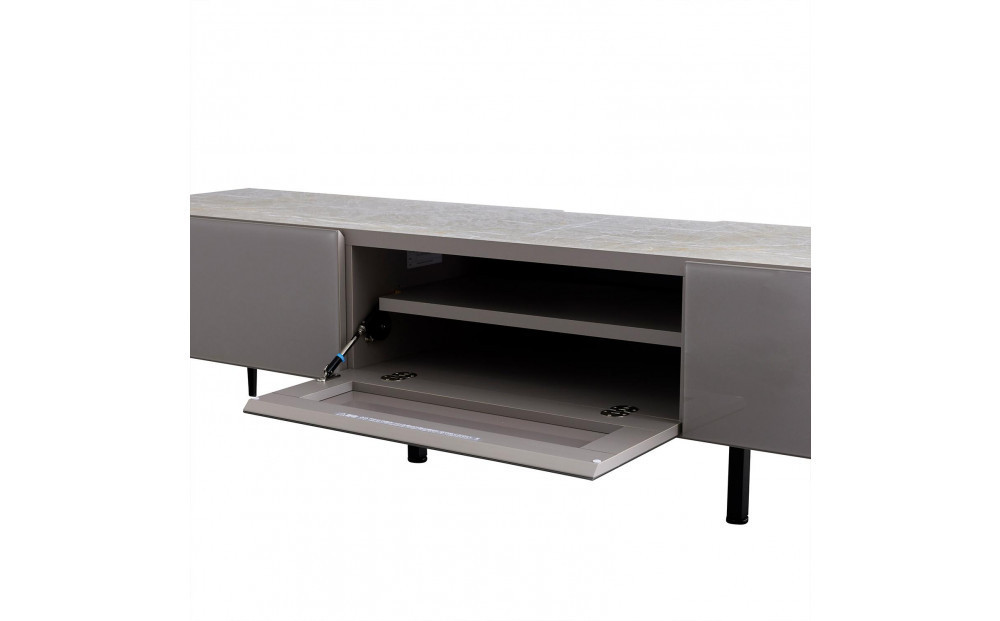 テレビボード 幅180cm ローボード テレビ台 リスボン グラスグレー×マーブルホワイト 【モーブル】【大川家具】