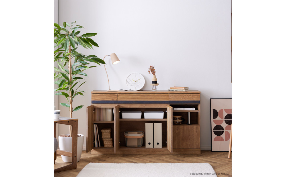 サイドボード 140cm シーン オークヴィンテージナチュラル 【モーブル／大川家具】