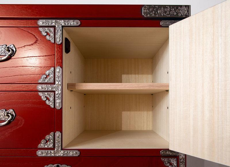 【吉野民芸 25整理片開 朱色（銀古美）】★創業明治40年老舗「境木工」熟練の職人の手により1つ1つ丁寧に作り上げる伝統工芸品「吉野民芸家具」