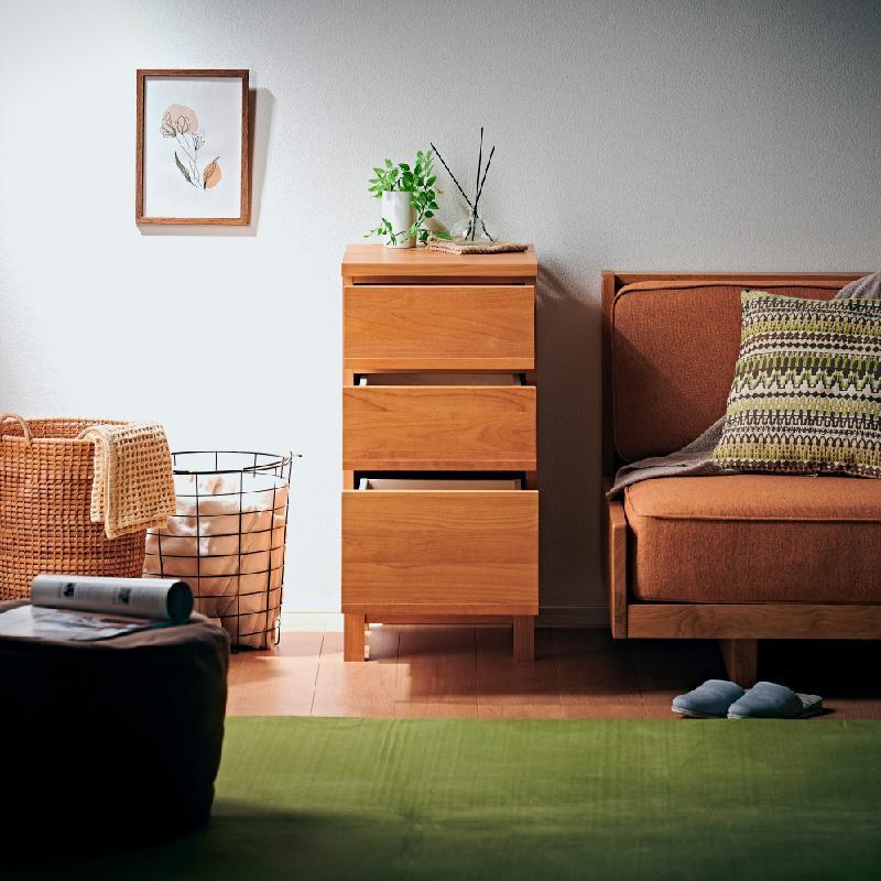 【Athers／アザース 幅40cmチェスト3段 ナチュラル】★落ち着いた雰囲気のルーバーデザイン