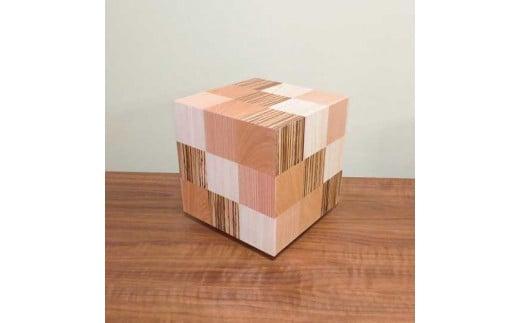 アクリキューブ行灯 銘木ツキ板 寄木市松模様 LED電球