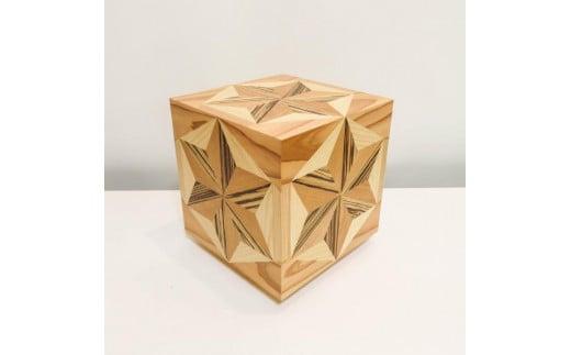 アクリキューブ行灯 銘木ツキ板 寄木模様B LED電球