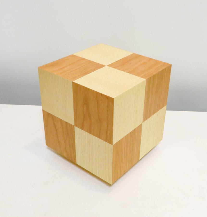 アクリキューブ行灯 Sサイズ 市松模様 ホワイトアッシュ ブラックチェリーツキ板