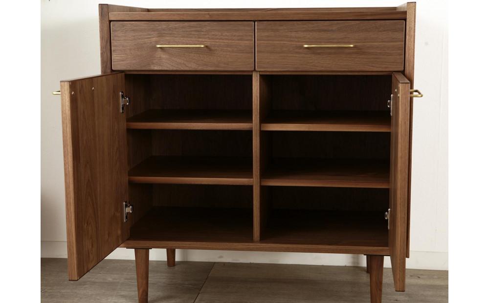 大川家具 フロイド 80cm リビングキャビネット 木脚 真鍮ハンドル 天然木ウォールナット