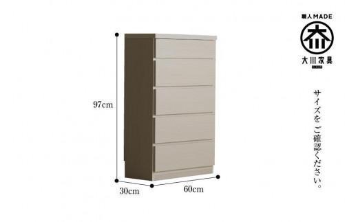 【洗面所などの限られた空間に便利】薄型チェスト 60cm幅5段 (ホワイト木目)