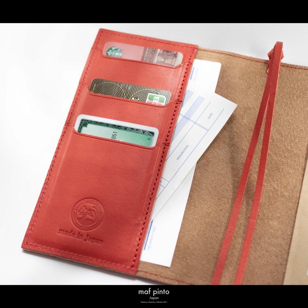 maf pinto (マフ ピント) レザー手帳カバー A6 (文庫本サイズ) レッドシュリンク 本革 日本製