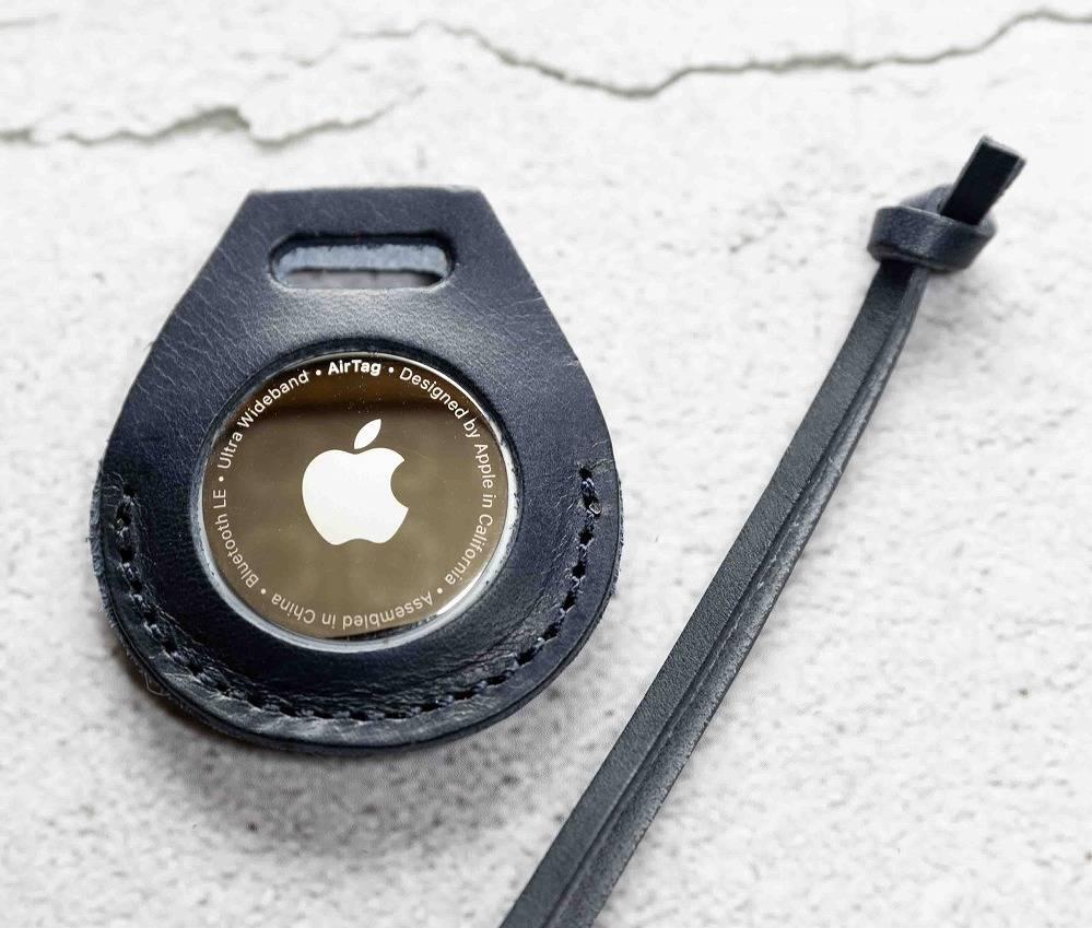 エアタグ用 ケース カバー レザー 本革 apple airtag 【ネイビー】