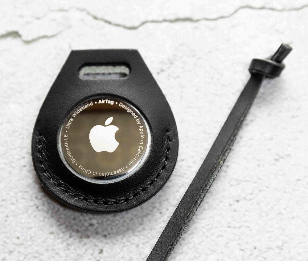 エアタグ用 ケース カバー レザー 本革 apple airtag 【ブラック】