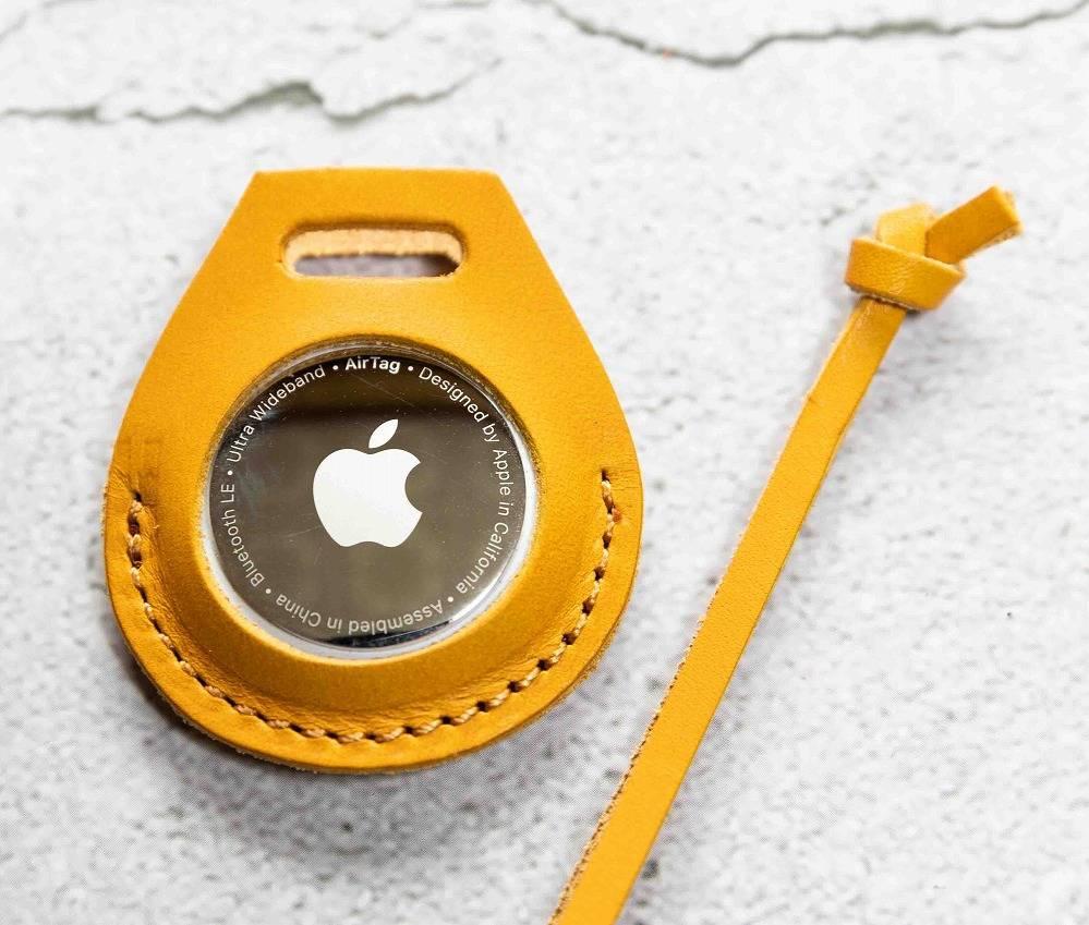 エアタグ用 ケース カバー レザー 本革 apple airtag 【イエロー】