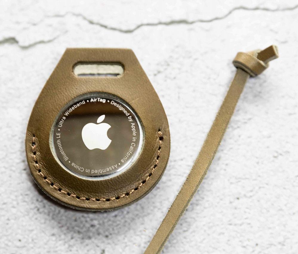 エアタグ用 ケース カバー レザー 本革 apple airtag 【オリーブ】