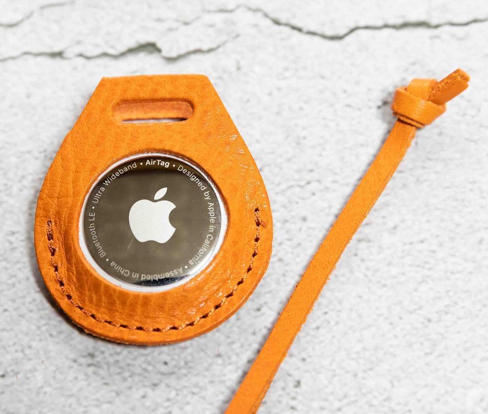 エアタグ用 ケース カバー レザー 本革 apple airtag 【オレンジ シュリンク】