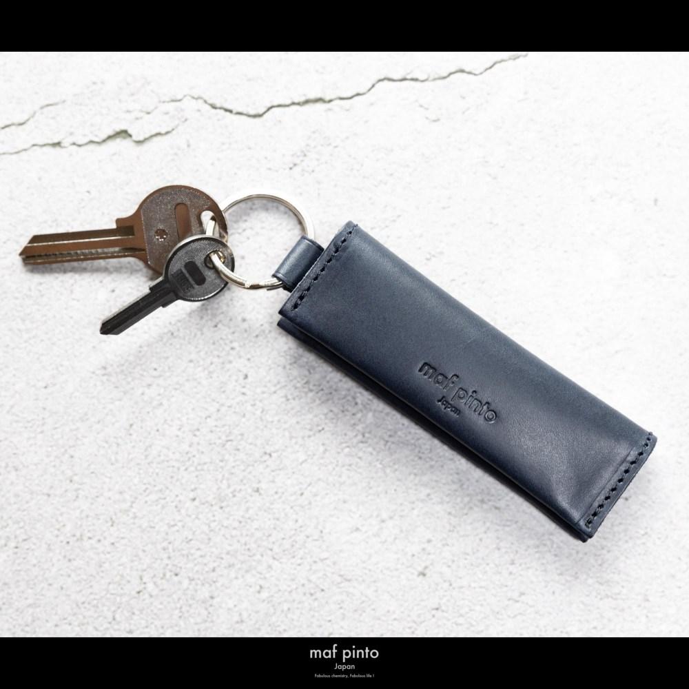 maf pinto (マフ ピント) キーリング キーホルダー 小銭入れ付き ミニ財布 ネイビー レザー 本革 日本製