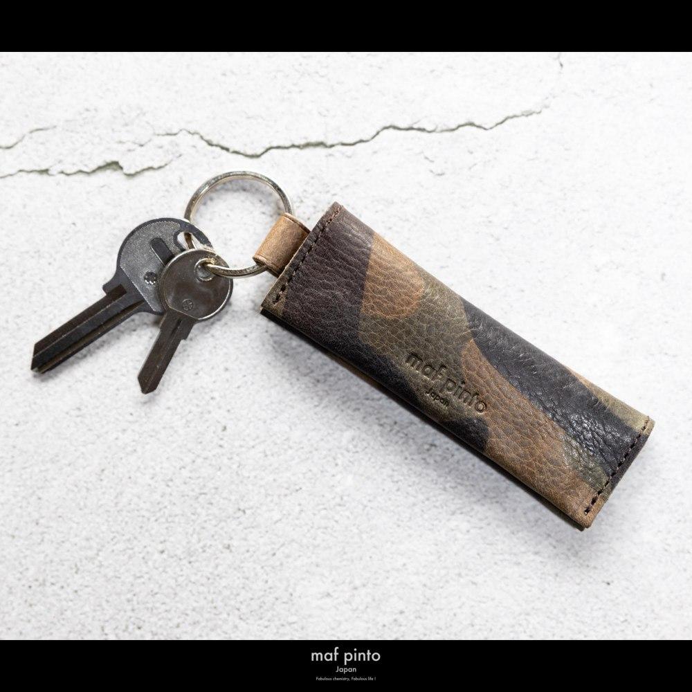 maf pinto (マフ ピント) キーリング キーホルダー 小銭入れ付き ミニ財布 カモフラージュ ダーク レザー 本革 日本製