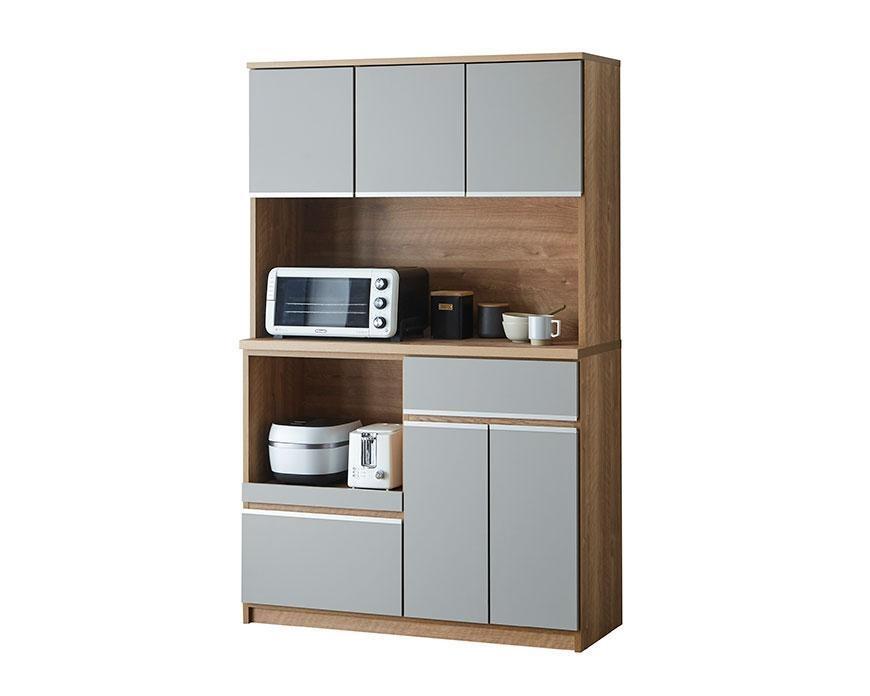 【開梱設置】食器棚 レンジ台 幅116.3cm ナポリ ナチュラルグレージュ フルカスタム(モイス・コンセント・開き戸耐震ラッチ・ソフトクローズ・引出ソフトクローズ)キッチンボード幅120 大川家具