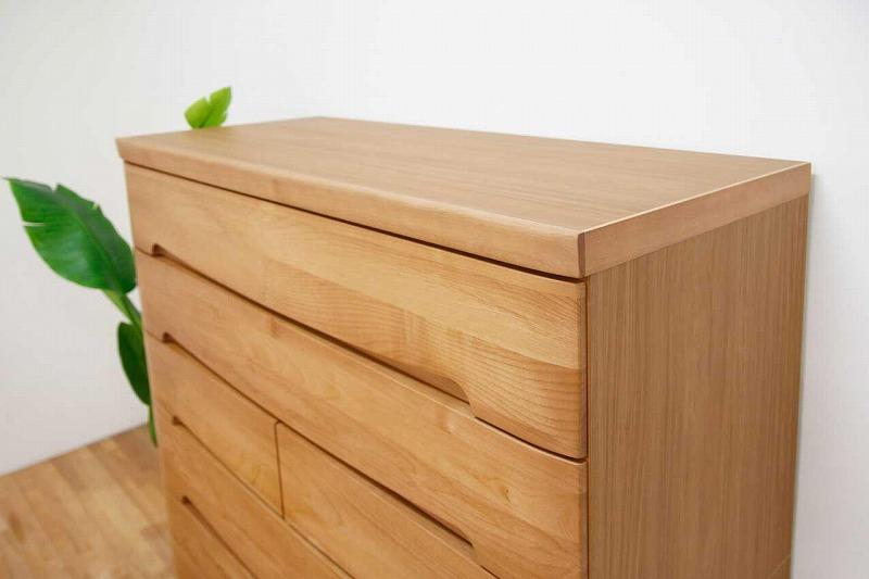 チェスト タンス 幅102 6段 奥行44 ナチュラル色 アルダー材 木製 桐たんす 箪笥 婚礼 衣類収納 完成品 大川家具 丸田木工 サーフ