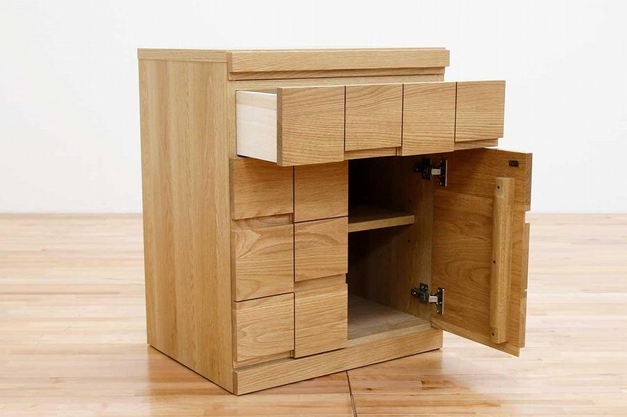 仏壇台 下台 キャビネット 幅60 スライドカウンター付き 開き戸タイプ「ARK-アーク」ホワイトオーク材 大川家具 木製 無垢材【丸田木工】