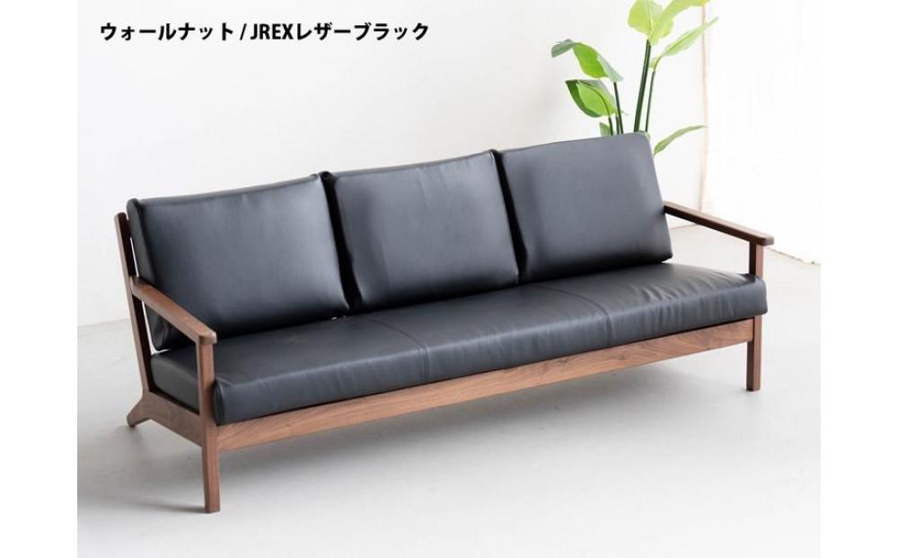 コペンハーゲン01 3Pソファ ウォールナット／JREX ブラック 幅189 奥行76 高さ70