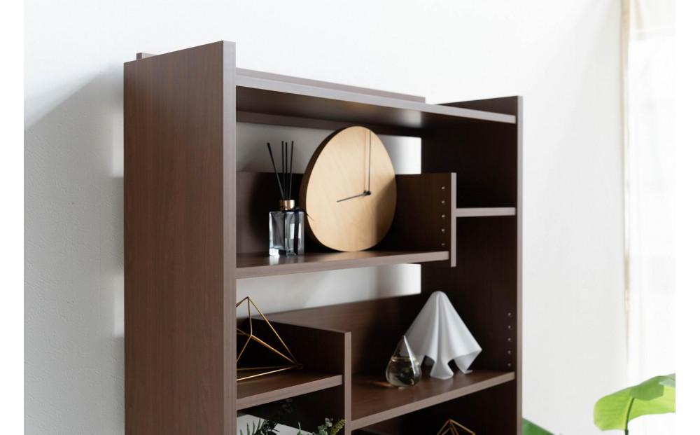 RIDE ライド 90シェルフ ダークブラウン 幅90 高さ182 さまざまなサイズの本を収納できる段違い棚