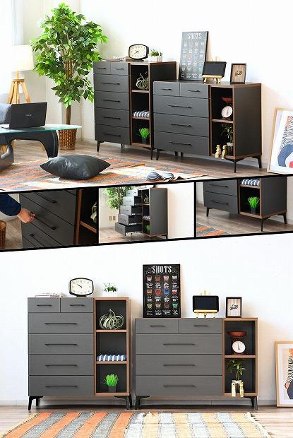 チェスト ハイタイプ 5段 ブラウン リビング収納 幅90cm 木製チェスト 洋服収納 引出し 大川 家具 ブラウン