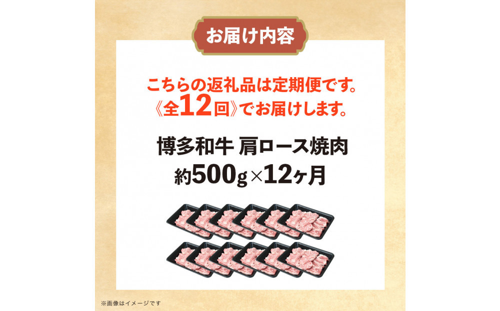 博多和牛 肩ロース焼肉 定期便全12回 約6kg(約500g×12回)