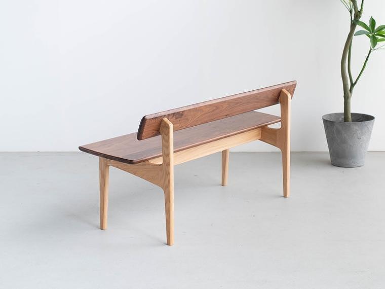 ダイニングベンチ　OTTE　W130　オーク無垢　ウォールナット無垢　板座　ロータイプ　大川家具