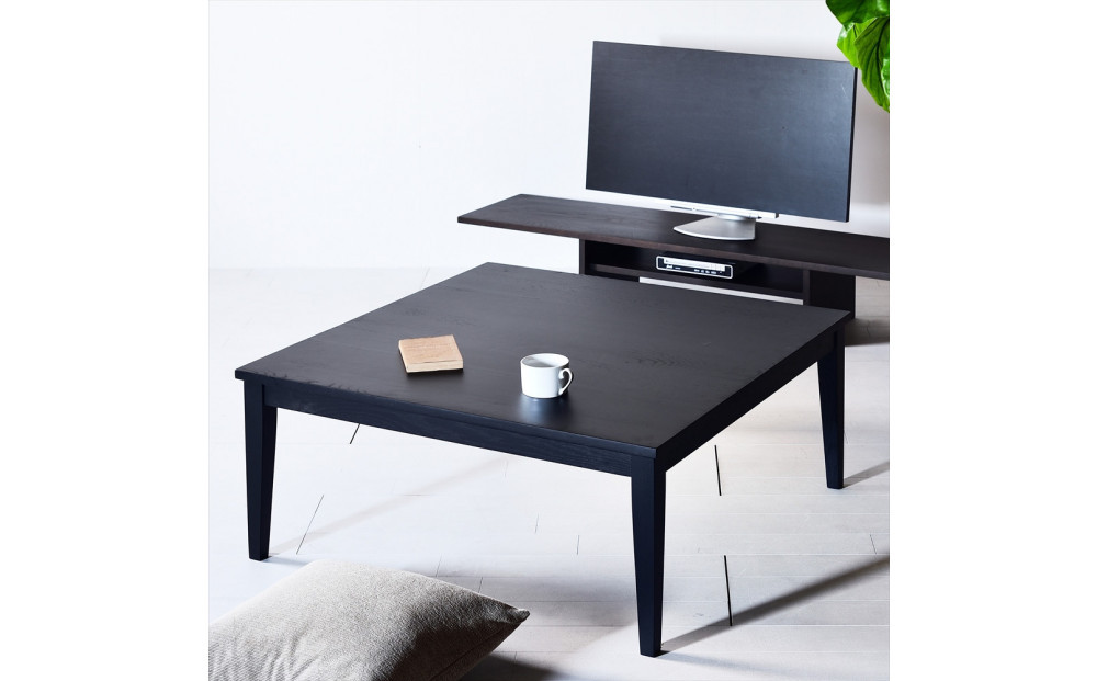 【シンプルモダンな家具のお部屋に】 シャープなデザインのＮＯ１センターテーブル110×110 オークブラック ローテーブル 無垢材 国産 大川家具