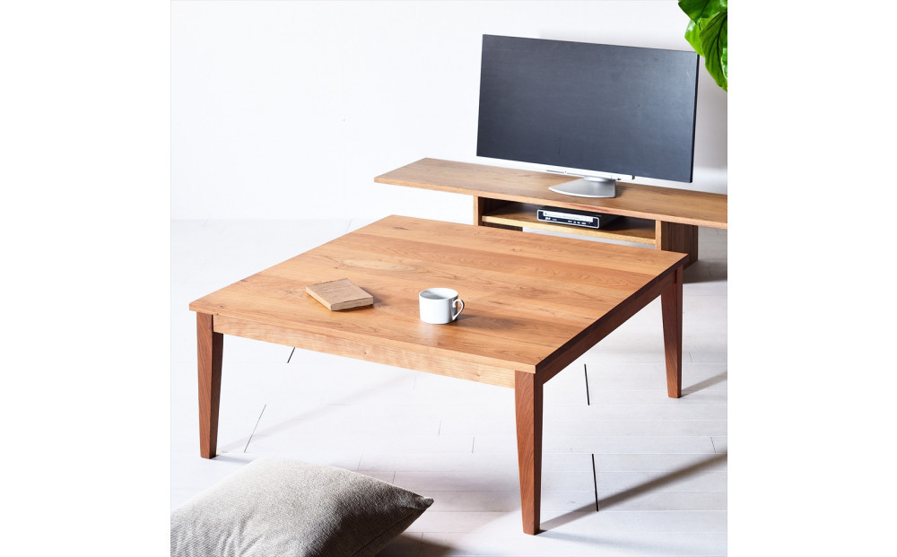 【シンプルモダンな家具のお部屋に】 シャープなデザインのＮＯ１センターテーブル90×90 チェリー ローテーブル 無垢材 国産 大川家具