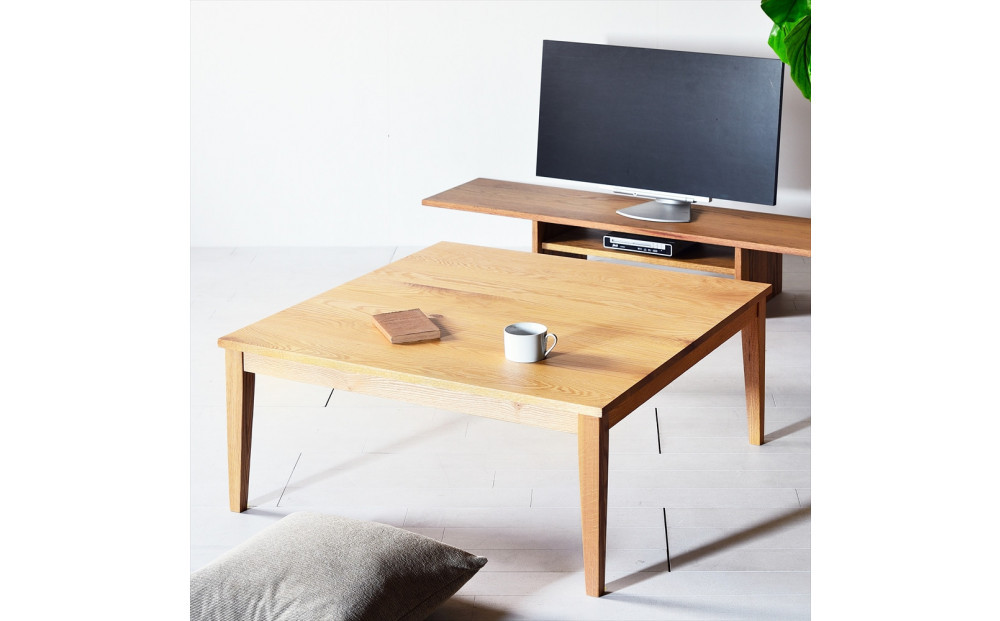 【シンプルモダンな家具のお部屋に】 シャープなデザインのＮＯ１センターテーブル110×110 オーク ローテーブル 無垢材 国産 大川家具