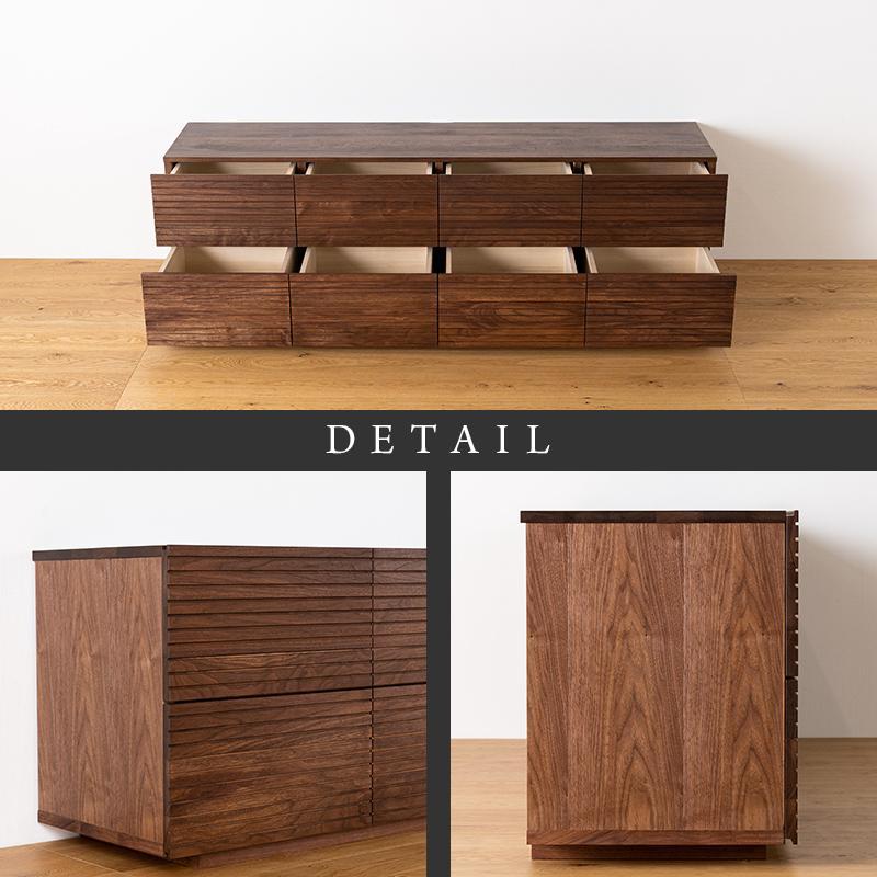 【大川家具】無垢材 ローチェスト チェスト 洋服タンス 収納タンス 整理タンス クローゼット たんす 衣類収納 小物収納 風雅 幅2000 ウォルナット スリット全引出 完成品 高級感【設置付き】