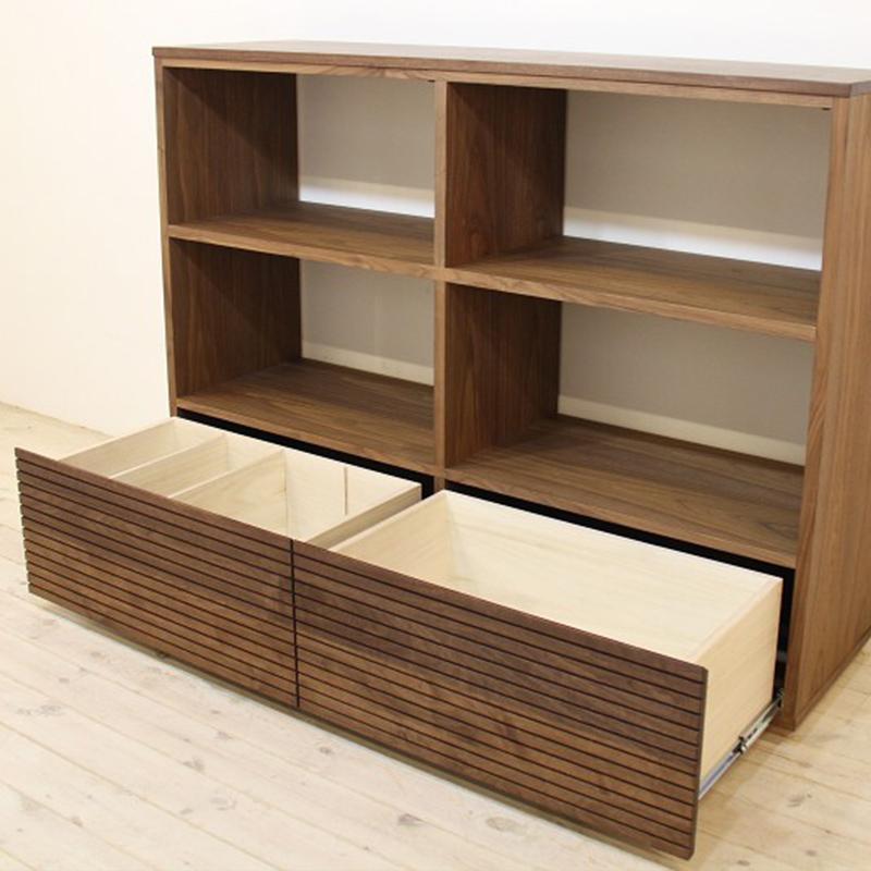 【大川家具】無垢材 リビングシェルフ シェルフ 本棚 収納家具 風雅 幅1500 ウォールナット 天然木 国産 高級感【設置付き】