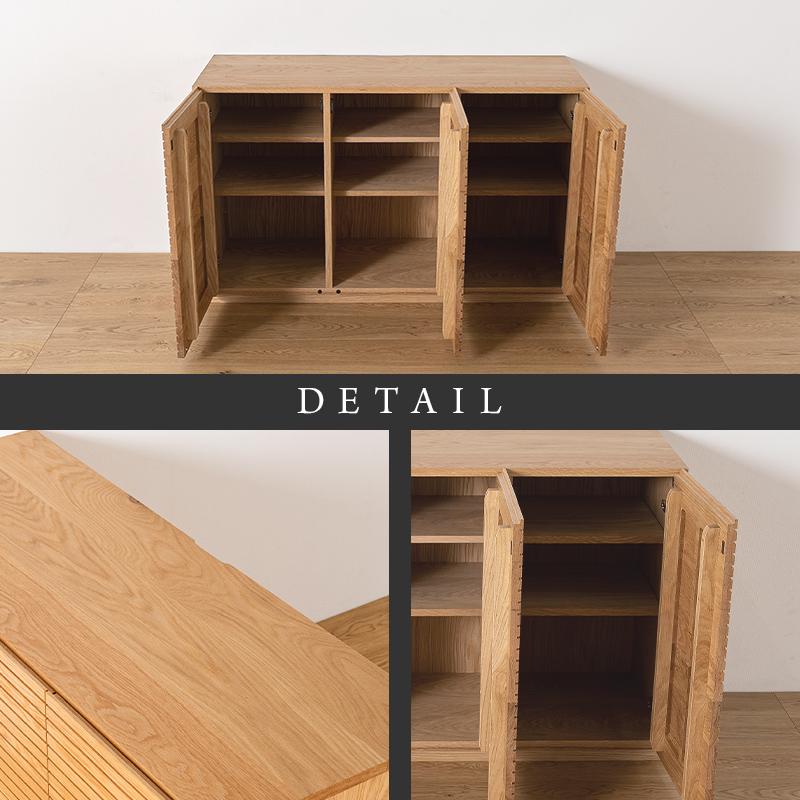 【大川家具】無垢材 キャビネット サイドボード 本棚 収納家具 収納キャビネット 風雅 幅1200 ホワイトオーク 扉付き収納 可動棚 天然木 北欧 国産 完成品【設置付き】