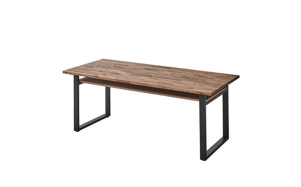 【大川家具】無垢材 ダイニングテーブル (棚付き) 食卓テーブル 4人掛け 幅1800mm 奥行800mm ウォールナット 天然木 国産 日本製 鉄脚 開梱設置便 高級感 インダストリアル【設置付き】