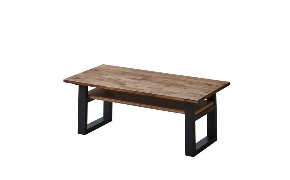 【大川家具】無垢材 センターテーブル (棚付き) 食卓テーブル ローテーブル リビングテーブル 幅1000 ウォールナット 天然木 国産 日本製 鉄脚 完成品 組み立て不要 高級感 インダストリアル