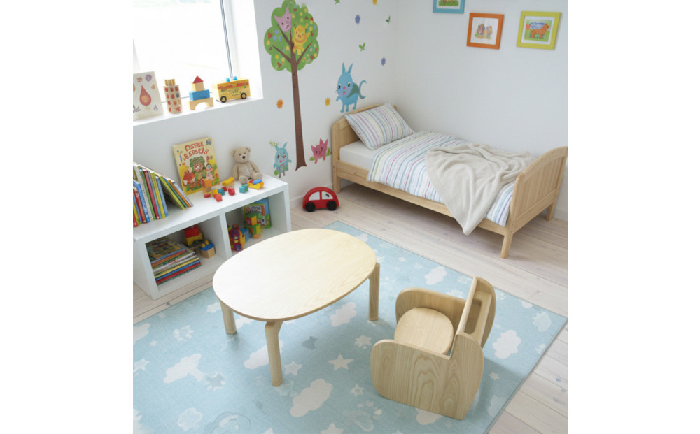 【大川家具】無垢材 キッズテーブル 幅750 ホワイトアッシュ おしゃれ  天然木   組み立て不要