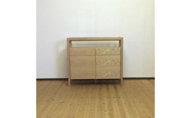 【ガラストップリビングボード90cm オーク材】オイルフィニッシュ おしゃれなお部屋の演出に最適な無垢とツキ板を使ったリビングボード