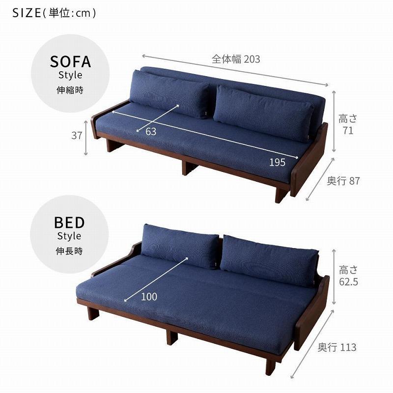 ソファ ソファベッド 幅200 ルイス 200ごろ寝ソファ＜オークナチュラル×ネイビー＞【モーブル／大川家具】