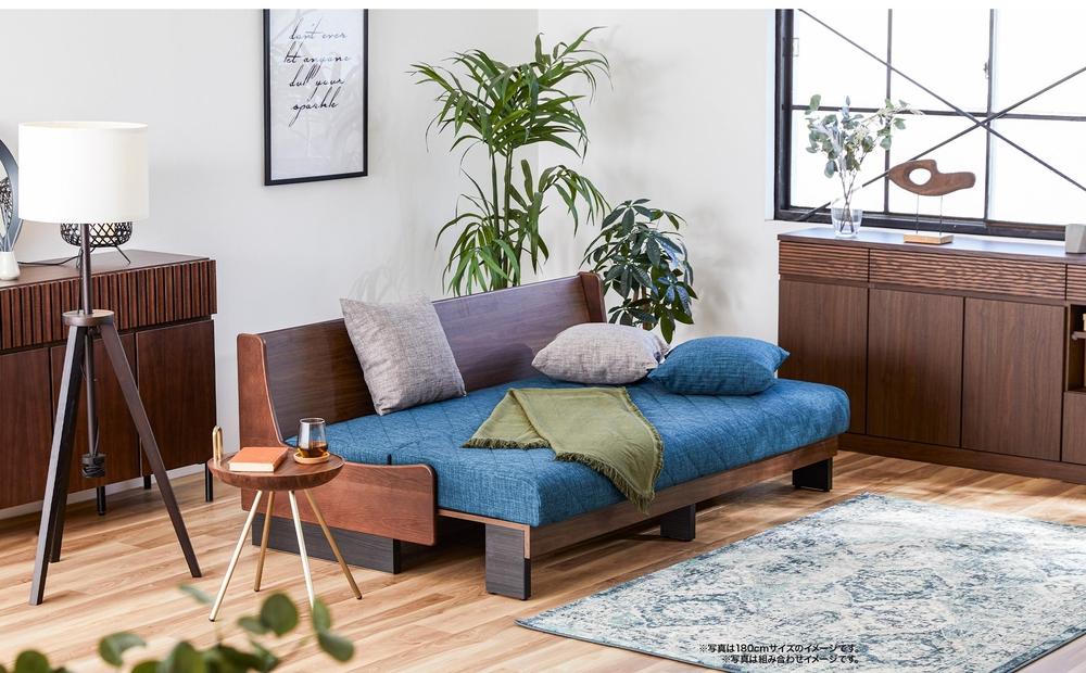 【 シェニール らくらくカバー セット ＜スチールブルー＞ 】 ソファ ソファベッド 幅180 ドロシー2 ごろ寝ソファ ＜ブラウン×ブルー＞【モーブル】【大川家具】