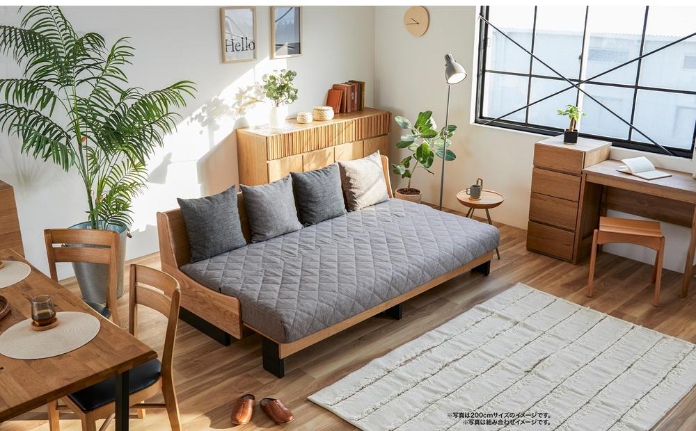 【 シェニール らくらくカバー セット ＜スチールブルー＞ 】 ソファ ソファベッド 幅200 ドロシー2 ごろ寝ソファ ＜ナチュラル×ライトグレー＞【モーブル】【大川家具】