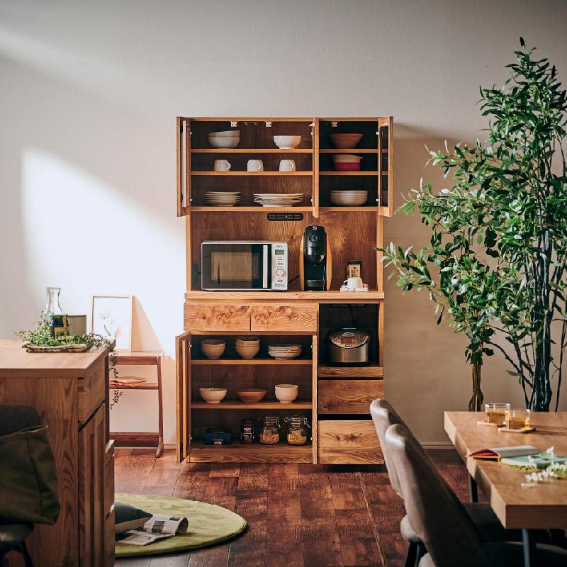【Chatra／チャトラ 幅105cmオープンボード ブラウン】★シンプルでお部屋に合わせやすい食器棚