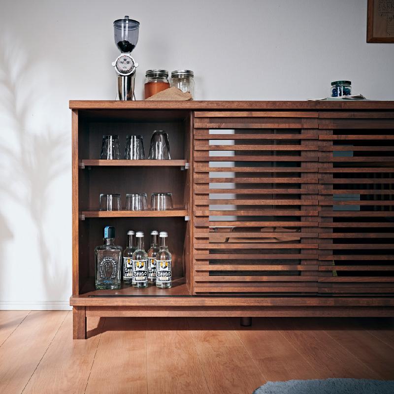 【Athers／アザース 幅120cmサイドボード ナチュラル】★落ち着いた雰囲気のルーバーデザイン